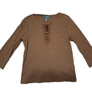 y2k lauren ralph women top corset lace front chocolate brown cottagecore